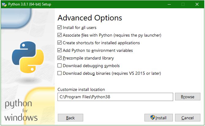 python installation advanced options