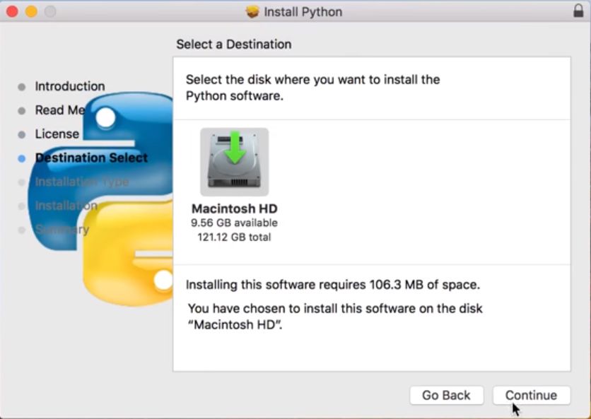 select location for py installation on mac