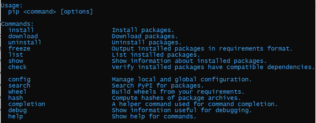 pip command lists
