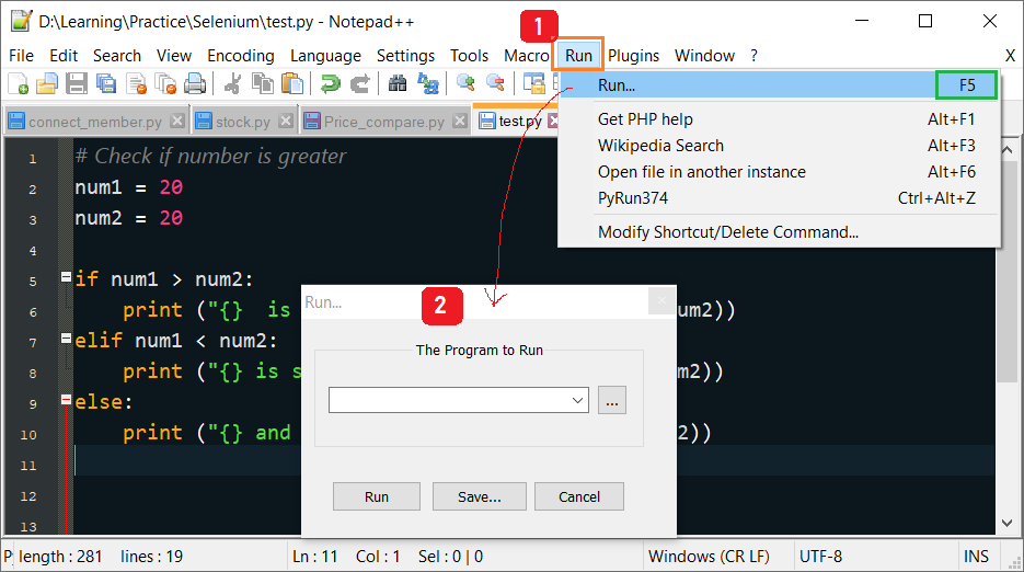 run menu npp